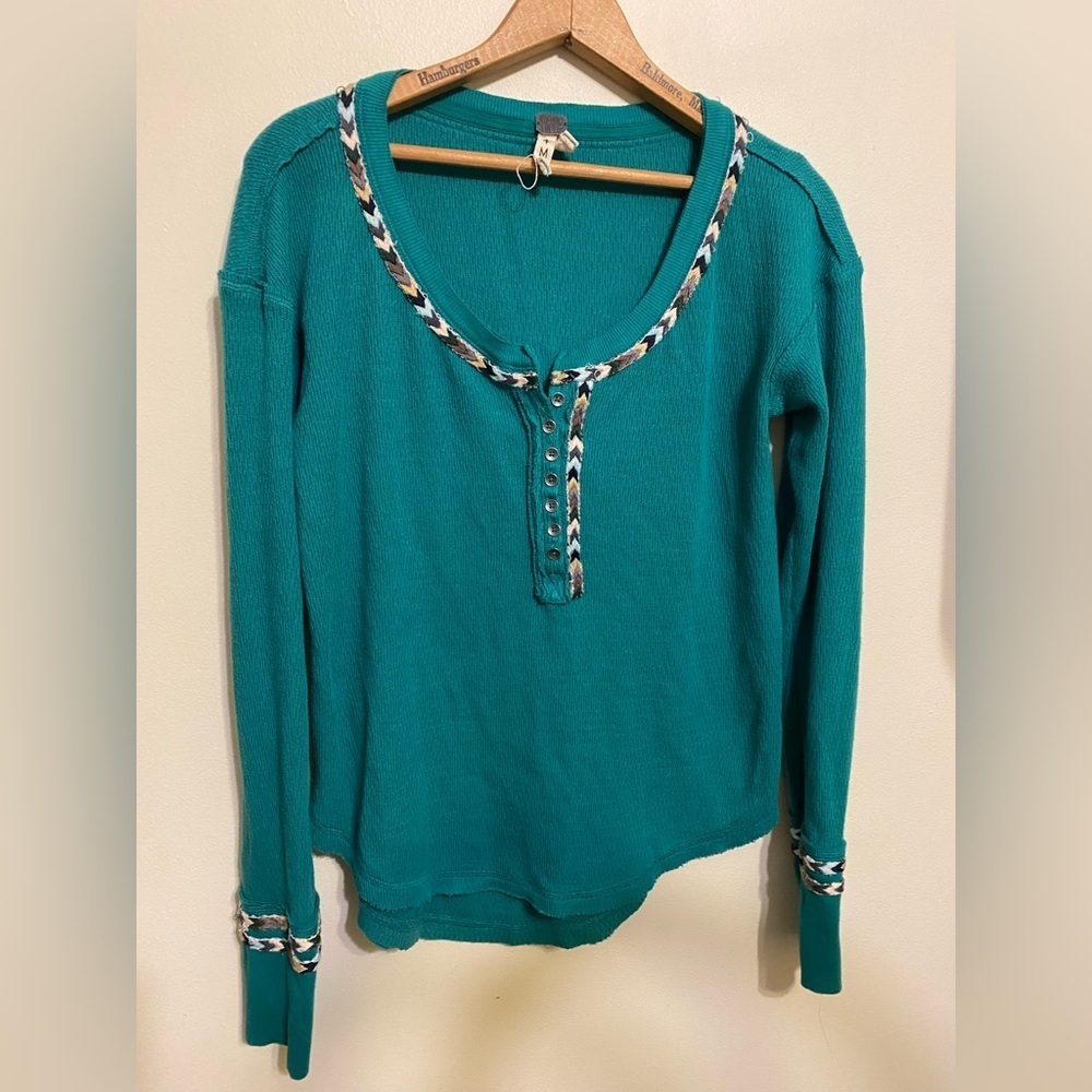 Free People||  Rainbow Thermal Long Sleeve W/ Embroidery. Worn Once, Gre…